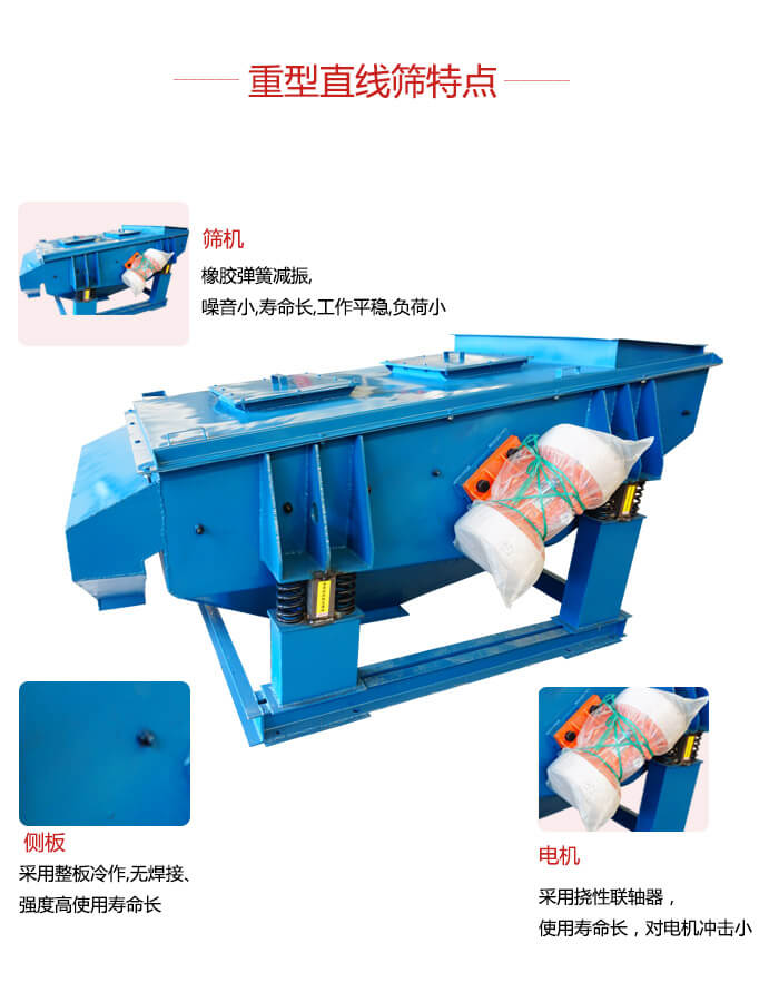 重型直線篩：篩機(jī)，側(cè)板，電機(jī)展示圖