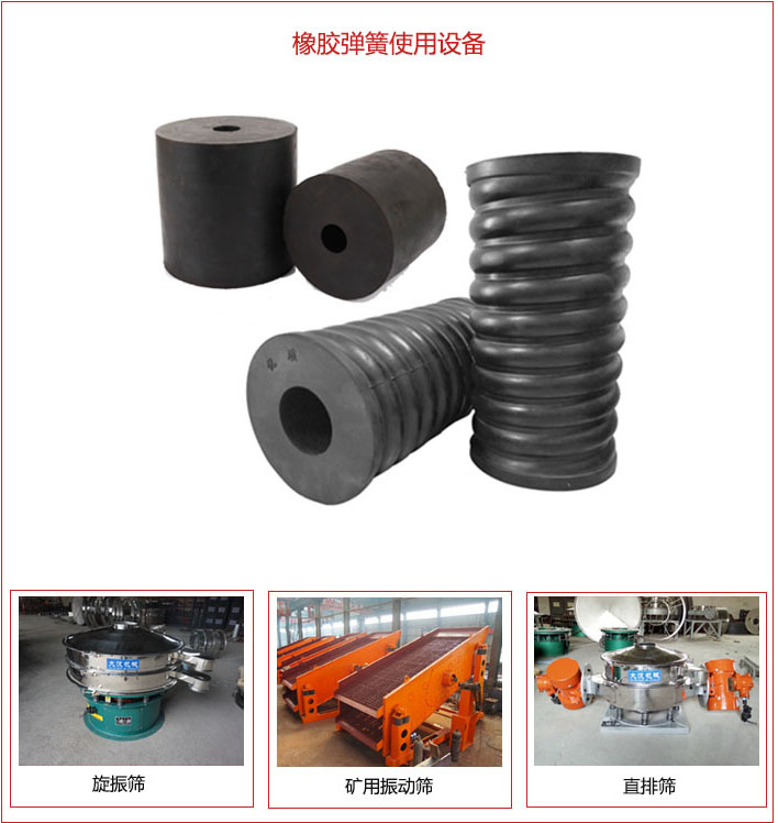 橡膠彈簧適用設(shè)備：旋振篩，礦用振動篩，直排篩等