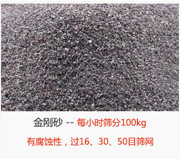 篩分金剛砂每小時(shí)100kg，有腐蝕性，過16、30、50目篩網(wǎng)