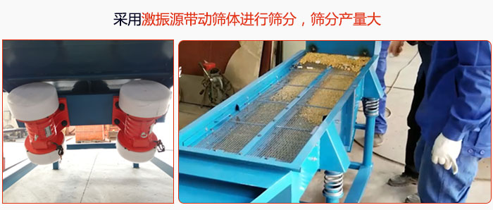 采用激振源帶動篩體進行篩分，篩分產(chǎn)量大。