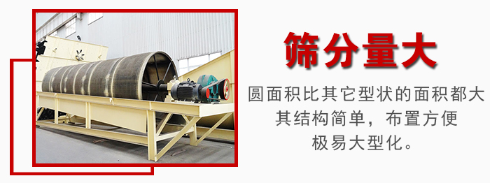 滾筒篩篩分產(chǎn)量大，產(chǎn)量可達200噸/時