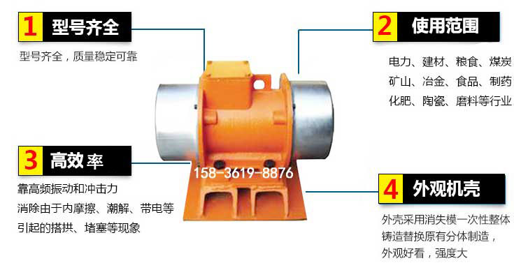 YZS振動(dòng)電機(jī)特點(diǎn)：1，型號齊全：型號齊全，質(zhì)量穩(wěn)定使用范圍：電力，建材，糧食，煤炭，礦山等行業(yè)。3，效率高：靠高頻振動(dòng)和沖擊力消除由于內(nèi)摩擦，潮解，帶電等引起的塔拱，堵塞等現(xiàn)象。4，外觀機(jī)殼：外殼采用消失模一次性整體鑄造替換原有分體制造。