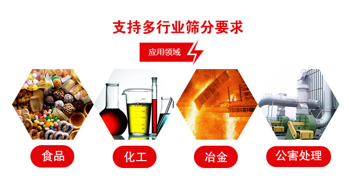 旋振篩適用的行業(yè)：食品行業(yè)，化工行業(yè)，冶金行業(yè)，公害處理等。